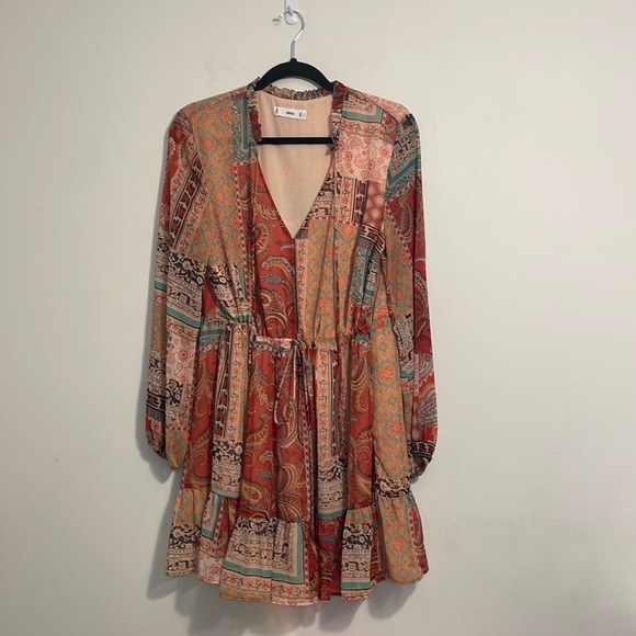 Mango Dresses & Skirts - Mango NWOT orange brown floral bohemian mini floaty dress large